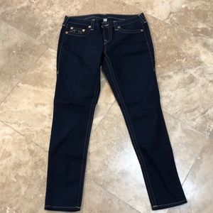 True religion dark wash blue skinny jeans size 32 like new womens